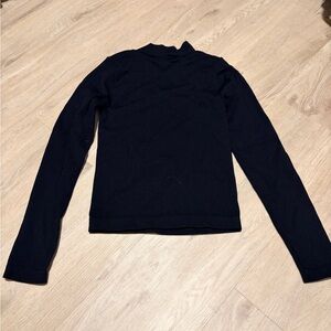 Black Ribbed Cropped Long Sleeve Top